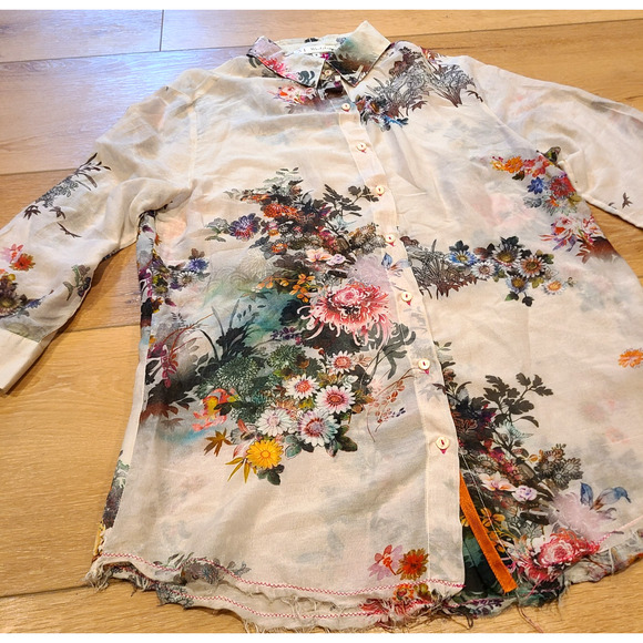 Johnny Was 3J Workshop Blouse Silk Blend Button Up Raw Hem Womens S - Picture 4 of 6